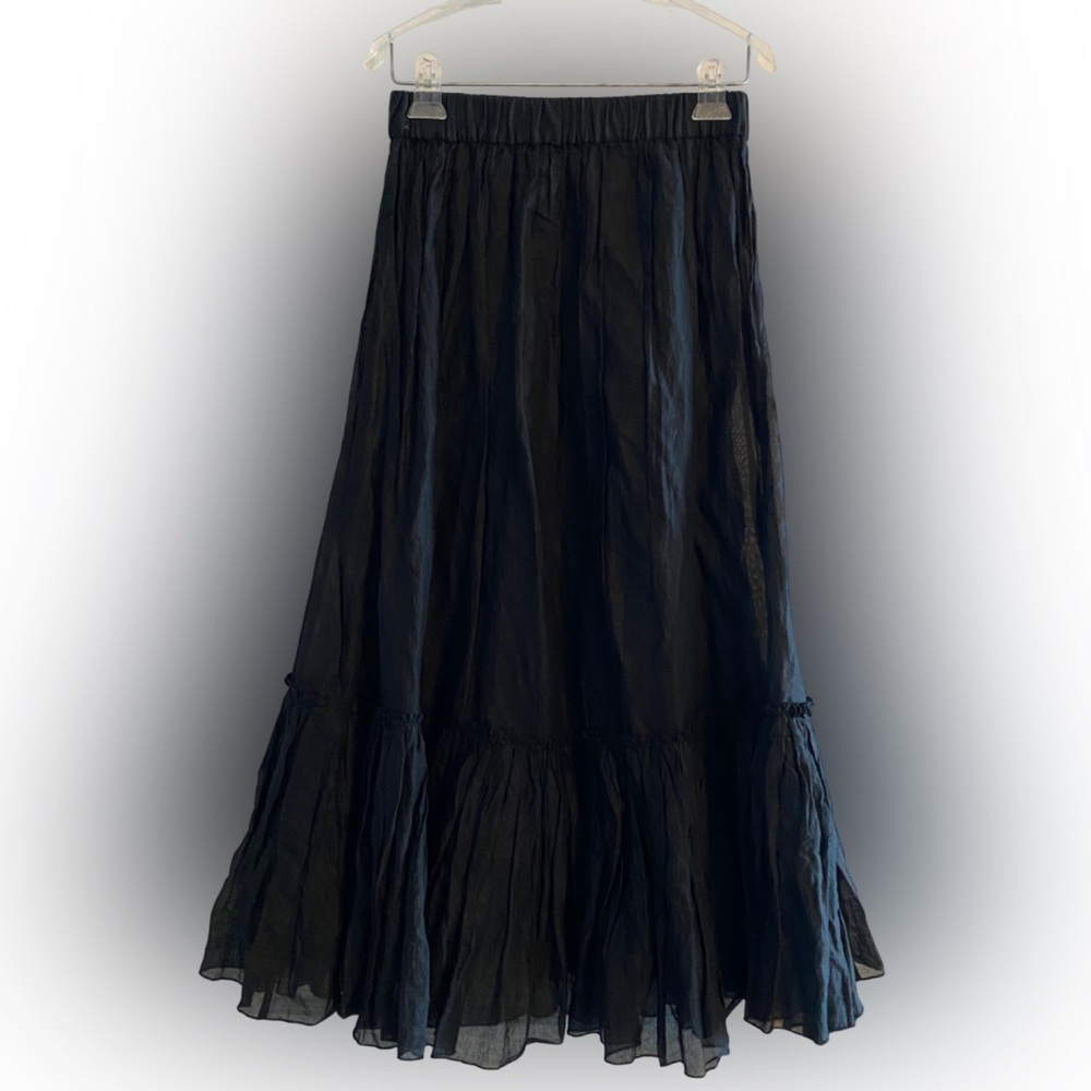 NWT J Crew Peasant Cotton Tiered Ruffle Bottom Black Midi Skirt Size XXS